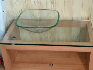 Mueble de baño cristal y madera