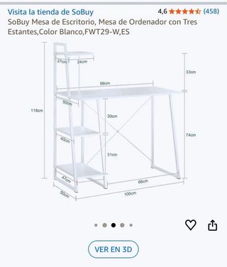 Escritorio SoBuy Blanco con Estantes