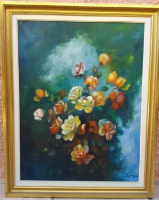 Cuadro al óleo de flores