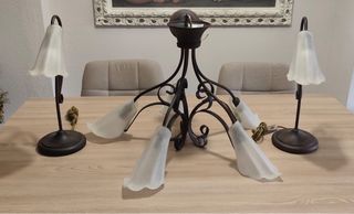 Lámpara de techo y 2 lámparas de mesa