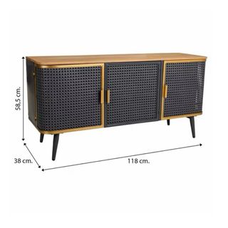 Aparador de metal y madera con 3 puertas