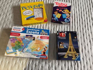 Lote 4 Juegos de Mesa: Pictionary, Tabú, Descubrie
