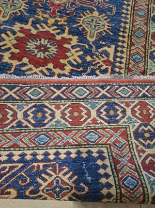 Tappeto persiano lana blu e rosso Kazak autentico