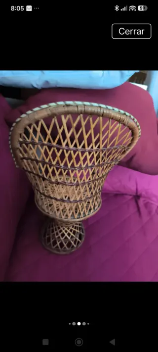 Muñeco y sillón mimbre vintage