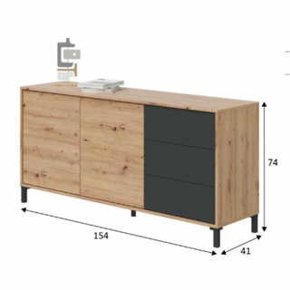 Aparador 2 Puertas 3 Cajones. Roble Nodi/Gris Ant