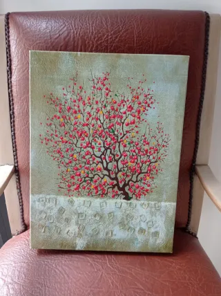 Lienzo árbol flores rojas