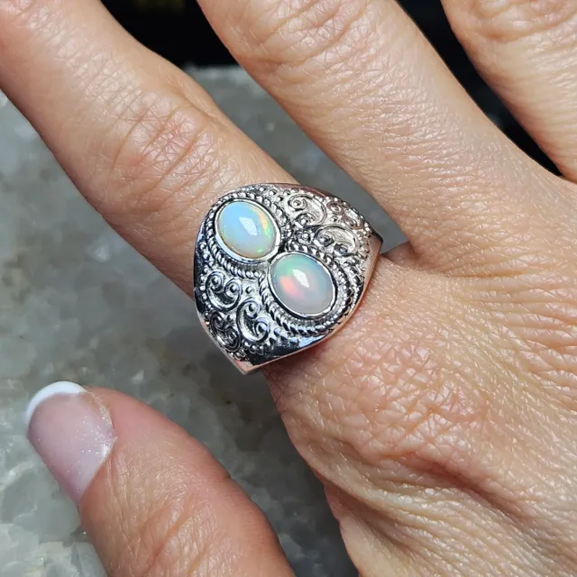 Anillo plata 925 con doble ópalo etíope