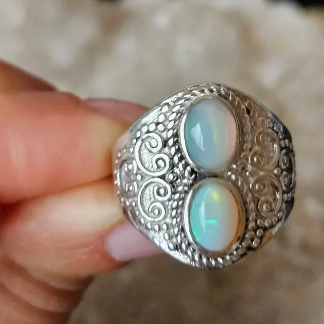 Anillo plata 925 con doble ópalo etíope