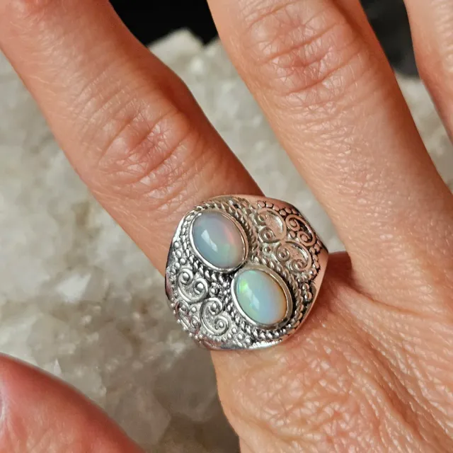Anillo plata 925 con doble ópalo etíope