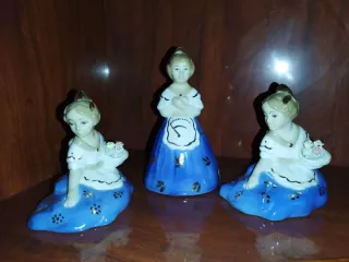 Figuras de porcelana mujer azul y oro