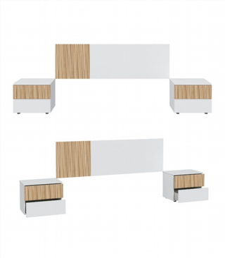 Cabecero con 2 Mesitas De Noche. Blanco Artik Y N