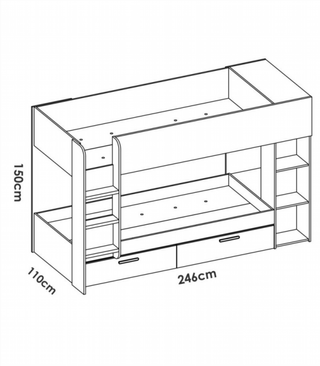 Litera 2 Cajones Estantería Y Armario. Nordic/Bla