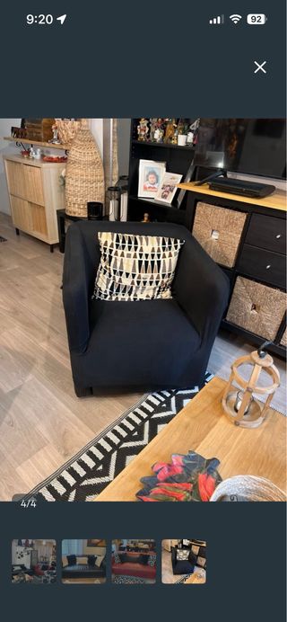 02 Sofá Ikea Negro Cuero y butaca con funda