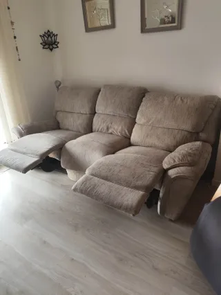 Divano relax 3 posti in tessuto beige/grigio