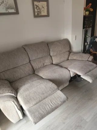 Divano relax 3 posti in tessuto beige/grigio