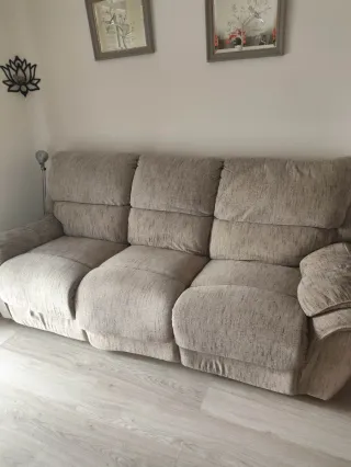 Divano relax 3 posti in tessuto beige/grigio