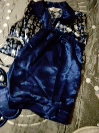 Pijama Raso Verano Azul y Plata