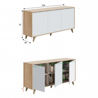 Aparador 3 Puertas. Roble Canadian/Blanco Artik