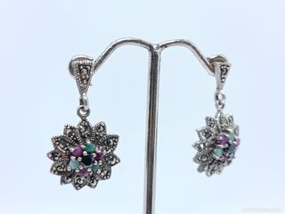 Pendientes Plata Flor Esmeraldas y Rubíes