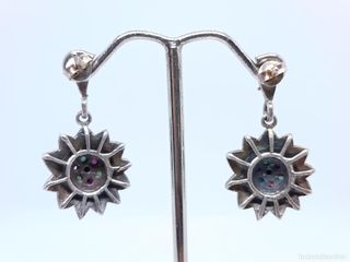 Pendientes Plata Flor Esmeraldas y Rubíes