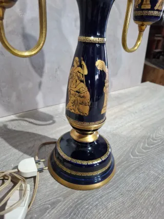 Lámpara de mesa doble de porcelana y metal