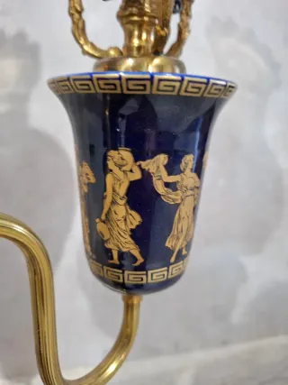 Lámpara de mesa doble de porcelana y metal