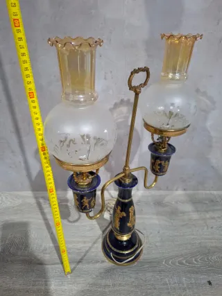 Lámpara de mesa doble de porcelana y metal