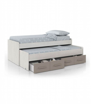 Cama Juvenil Doble 2 Cajones. Blanco Alpes/Basalt
