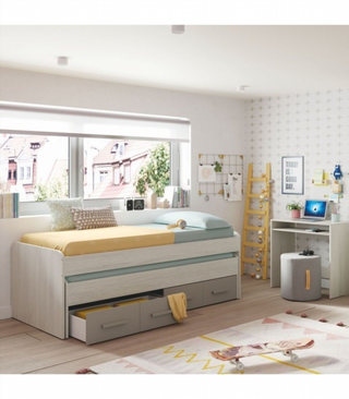 Cama Juvenil Doble 2 Cajones. Blanco Alpes/Basalt