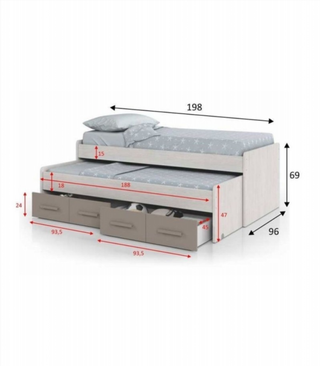 Cama Juvenil Doble 2 Cajones. Blanco Alpes/Basalt