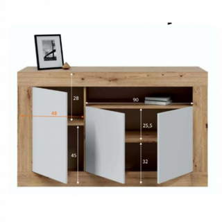 Aparador 3 Puertas 1 Hueco. Roble Nordi/Blanco Ar