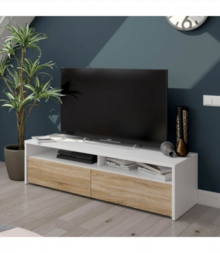 Mesa TV Con 2 Puertas 130 Cm. Blanco Artik/Roble