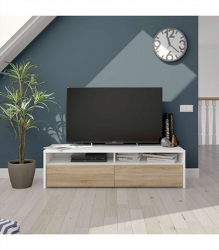 Mesa TV Con 2 Puertas 130 Cm. Blanco Artik/Roble