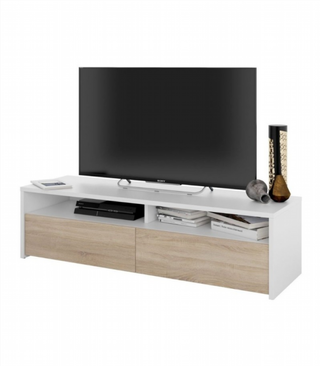 Mesa TV Con 2 Puertas 130 Cm. Blanco Artik/Roble