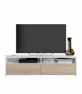 Mesa TV Con 2 Puertas 130 Cm. Blanco Artik/Roble