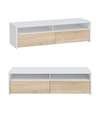 Mesa TV Con 2 Puertas 130 Cm. Blanco Artik/Roble