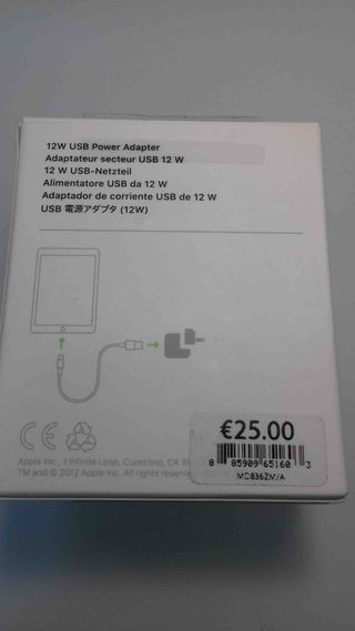 Cargador USB 12W Apple  iPhone, iPad iPod ORIGINAL