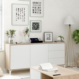 Aparador 2 Puertas 3 Cajones. Blanco Artik/Roble