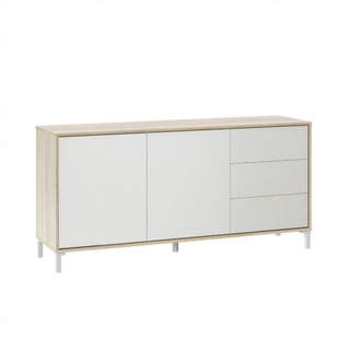 Aparador 2 Puertas 3 Cajones. Blanco Artik/Roble