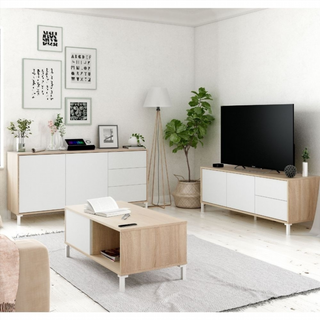 Aparador 2 Puertas 3 Cajones. Blanco Artik/Roble