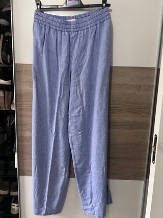 Conjunto Zara Camisa y Pantalón Lino Azul