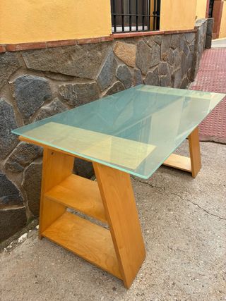 Mesa auxiliar madera y cristal