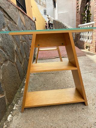 Mesa auxiliar madera y cristal