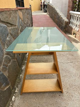 Mesa auxiliar madera y cristal