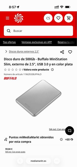 Disco Duro Externo Buffalo 500GB precio unidad