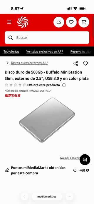 Disco Duro Externo Buffalo 500GB precio unidad