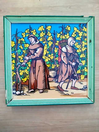 Conjunto 4 azulejos antiguos enmarcados