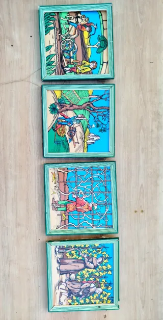 Conjunto 4 azulejos antiguos enmarcados