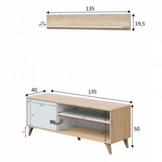 Mesa Tv 135 Cm 1 Puerta 1 Estante. Roble Canadian
