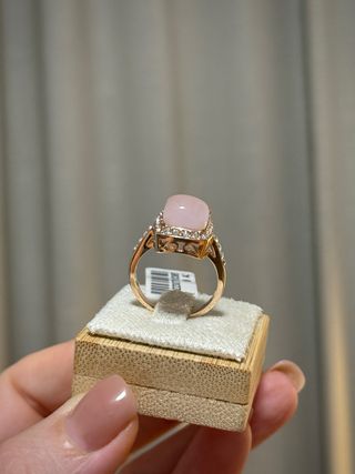 Anillo Oro Rosa Cuarzo Rosa y Circonitas